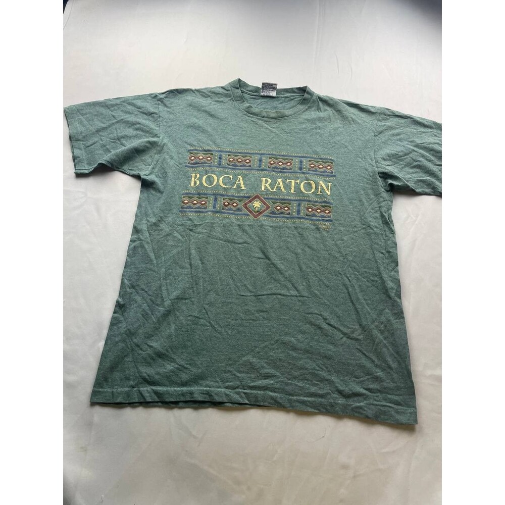 Boca Raton Florida T-Shirt Mens Large Green Knit Short‎ Sleeve Crew Neck Casual